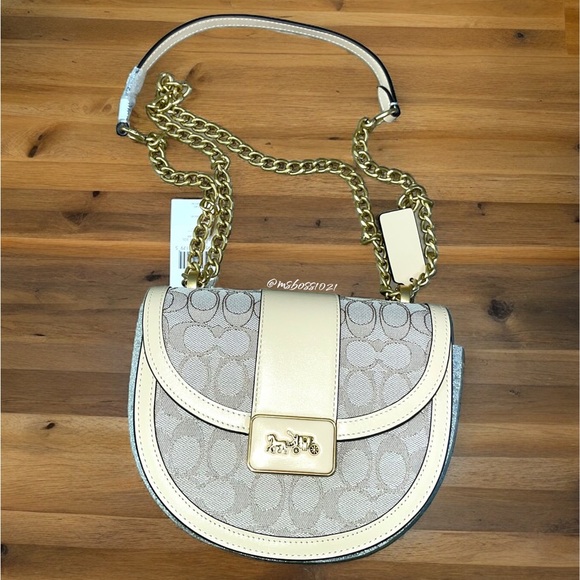 Coach Signature Jacquard Alie Saddle Bag in Stone Ivory NWT - Picture 2 of 6